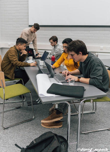 Students during group work sessions.